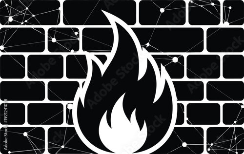 Black flame stencil on brick wall background