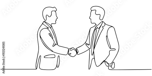 two businessmen shaking hands. Continuous one line drawing illustration vector, two businessmen shaking hands. Continuous one line drawing illustration vector, Two people agree and shake hands