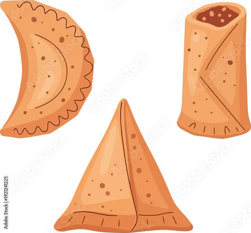 Assorted empanadas with different fillings and shapes