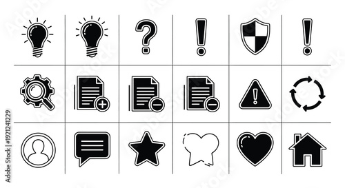 Black icons representing ideas questions and safety as a silhouette