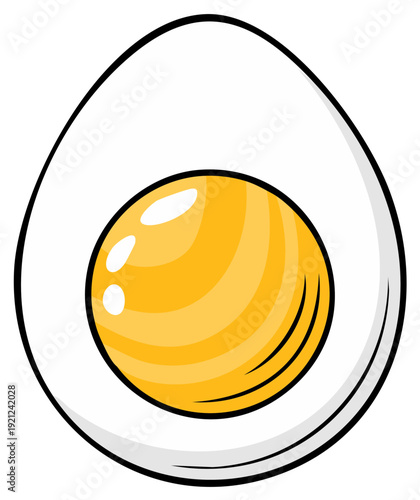 Close up of a cartoon style hard boiled egg with bright yellow yolk