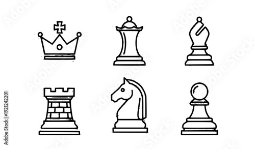 Minimal Chess Outline Icon Set Modern King Queen Knight Rook Bishop Pawn Line Vector Collection Transparent
