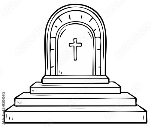 Stone Archway with Christian Cross Symbol and Steps Illustration