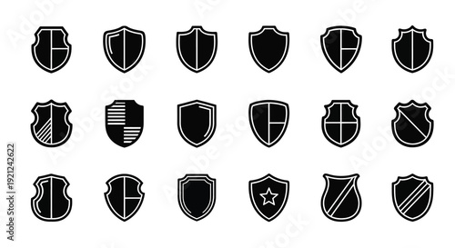 Collection of heraldic shields in varying designs a black silhouette