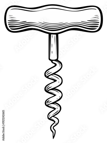 Detailed illustration of a hand-operated corkscrew, a tool for removing bottle stoppers.