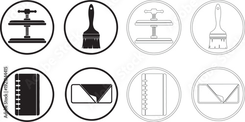 Minimal black silhouettes of and office supplies