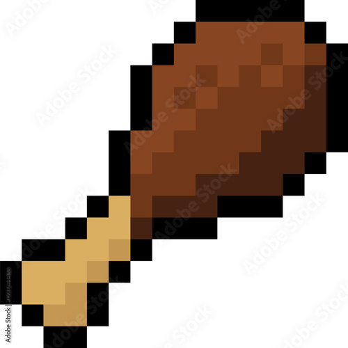 Pixel art video game chicken leg drumstick icon retro 8 bit meat food item. Classic arcade gaming asset isolated for UI, mobile app, fantasy RPG inventory, design and vintage video game illustration.