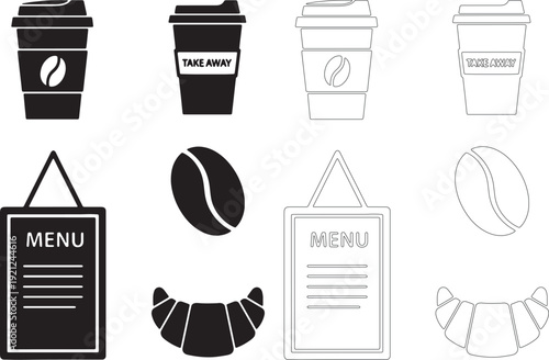 Silhouettes of coffee shop take away menu