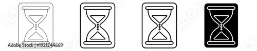 A versatile set of hourglass icons, depicting time, waiting, and loading states with clean, modern line art and solid designs, ideal for user interface and web application development.