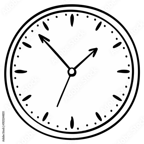 Hand drawn round wall clock simple black and white icon illustration
