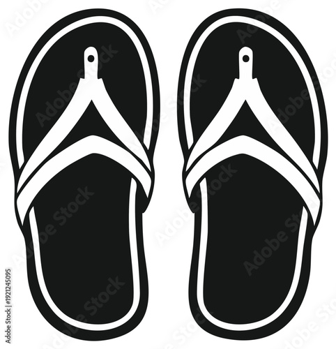 Black silhouette of flip-flops, graphic sandals for casual wear, summer footwear for beach vacation, simple design, isolated vector