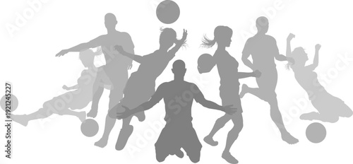 Silhouette soccer football player set. Active sports people healthy players fitness silhouettes concept.