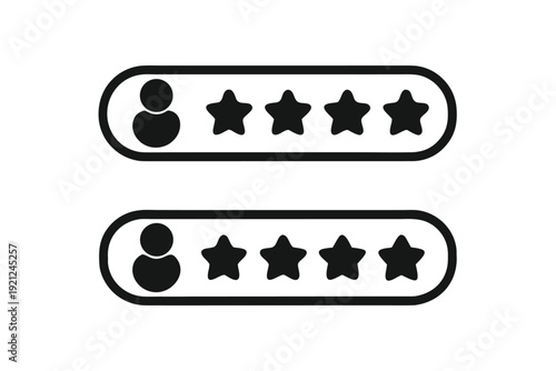 Star Rating Vector Icon for User Evaluation and Review, Black and White Silhouette Design