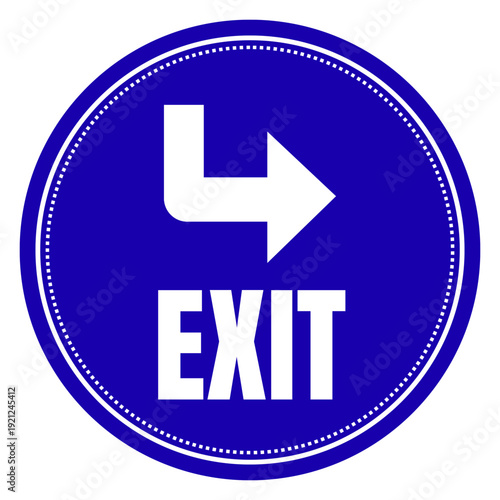 Blue Circular Exit Sign With Right Turn Arrow