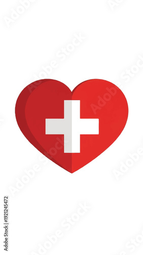 Red heart with white medical cross symbol representing healthcare and care.