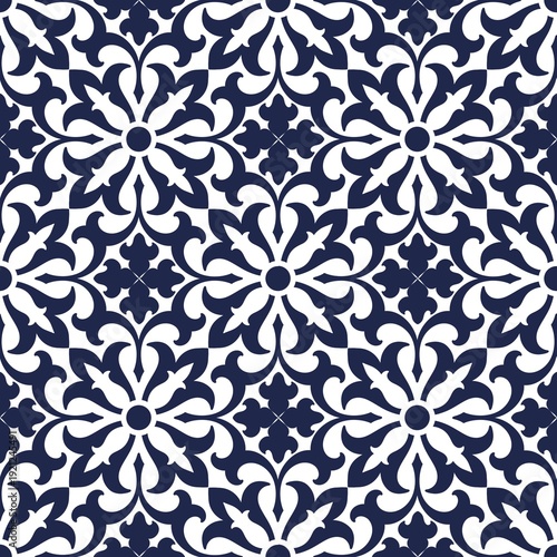 seamless decorative composition featuring stylized botanical shapes in layered blue tones. Ideal for garments, accessories, stationery, and eye-catching visual projects.