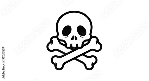 Simple black and white vector illustration of a human skull with crossbones representing a pirate or danger sign.