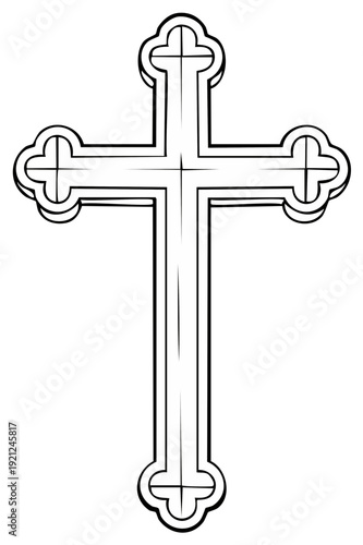 Ornate Christian Cross Symbol with Outlined Design