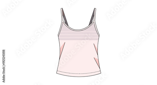 Minimalist pink female tank top featuring thin spaghetti straps and a subtle striped pattern at the top neckline.