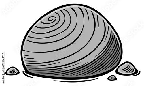 Cartoon Stones Group with Visible Layers or Strata Markings in a Black Outline Style