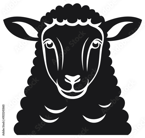 Sheep Illustration Front View Black White Farm Animal Livestock Lamb Ewe Mammal Wool Cutout Art