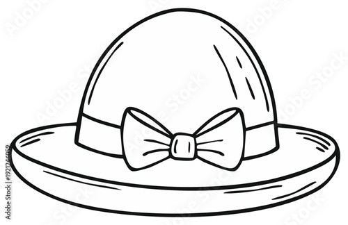 Simple line art drawing of a woman's sun hat with a bow for coloring or design projects