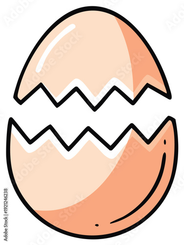 Whimsical cracked eggshell drawing broken into two separate pieces for spring holiday and new beginnings