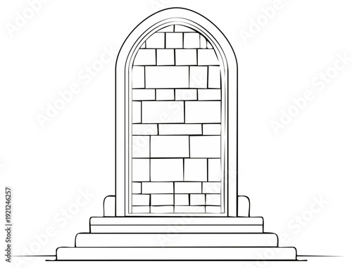 Archway constructed of stone blocks, steps, outline
