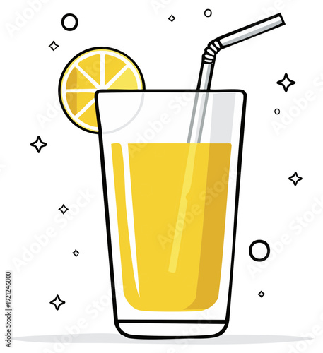 Refreshing Yellow Drink in a Tall Glass with a Lemon Slice and Straw
