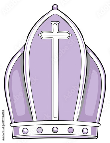 Lilac Mitre Hat with Cross Symbol of Religious Authority and Faith