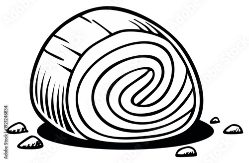 Cartoon Illustration of a Rolled Hay Bale
