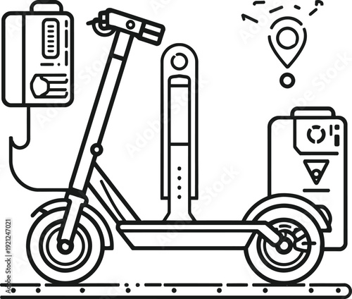 Electric scooter with battery charging icon, isolated on transparent background