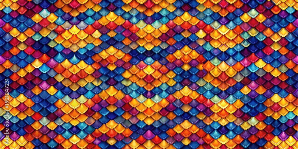 Fototapeta premium Vibrant Scaled Pattern A Seamless Texture of Interlocking Colorful Tiles in a Vivid Rainbow Spectrum