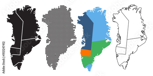 Greenland Map Bundle with Regional Divisions and Design Variations
