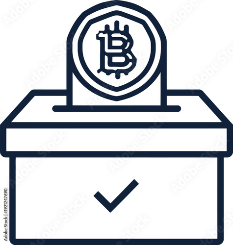 Cryptocurrency voting icon, ballot box with Bitcoin symbol, vector illustration