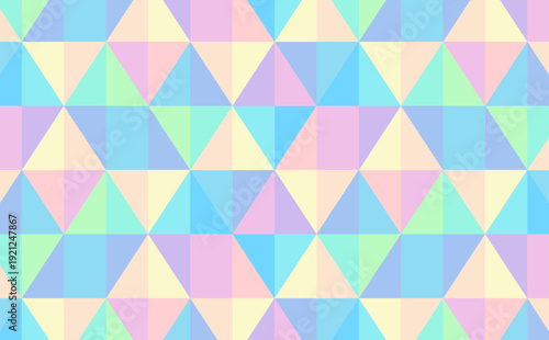 Abstract seamless pattern featuring colorful pastel triangles in blue, pink, and yellow. Perfect for modern aesthetic wallpapers and digital designs.