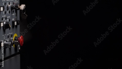 Press the emergency button on cnc machine control panel at factory,concept of prevention before damage of CNC machines