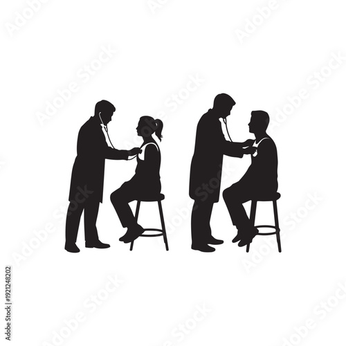 Doctor Examining Patient Silhouettes Medical Checkup Healthcare Consultation Doctor and Patient