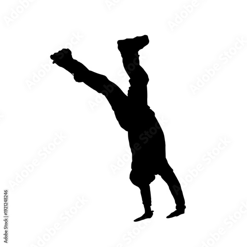 Dynamic Handstand Freeze Pose Silhouette Illustration.