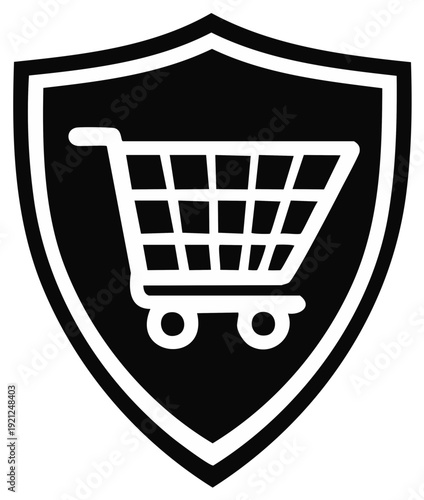 Secure shopping cart emblem symbol for online commerce protection and safety