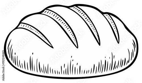 Artistic sketch of a rustic loaf of bread with score marks, representing bakery and food themes