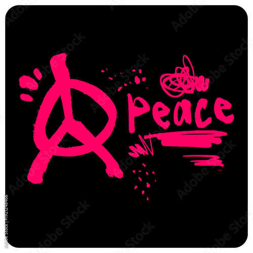 Pink Peace Graffiti Tag Spray Paint Art. Vibrant Magenta Typography with Realistic Paint Drips and Gritty Texture on Black Background.