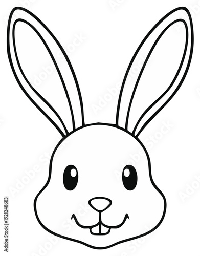 Simple black and white cartoon rabbit head line art for a coloring page