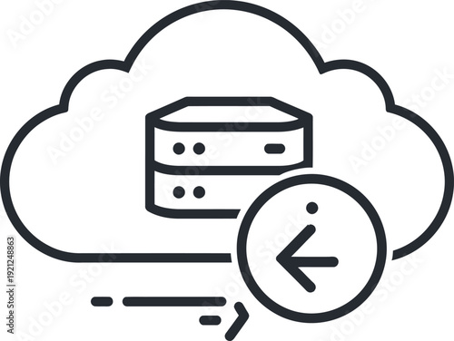 Cloud server icon with data transfer symbol, isolated on transparent background.