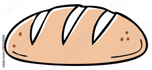 Cartoon illustration of a fresh baked bread loaf with scored top and a golden crust