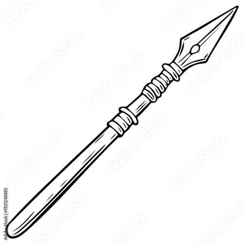 Ancient Spear Weapon Hand Drawn Illustration With Sharpened Point and Textured Handle