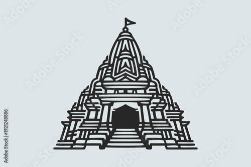 Stylized Hindu Temple Shikhara Icon Vector Illustration