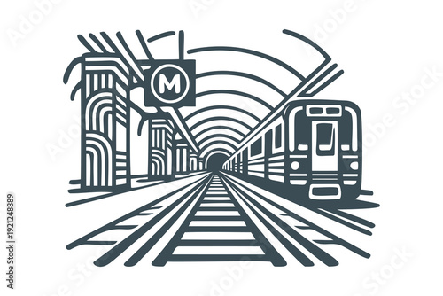 Stylized Metro Station Underground Subway Train Platform
