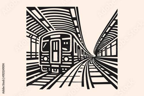 Urban Subway Train Approaching Station on Parallel Tracks