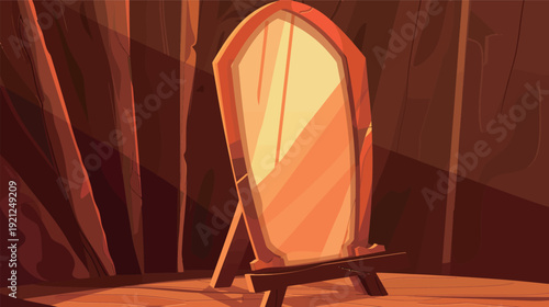 Ember mirror vector illustration with clean shapes and no gradients, modern reflective frame icon isolated on white background, minimalist decorative looking glass design for interior and branding use